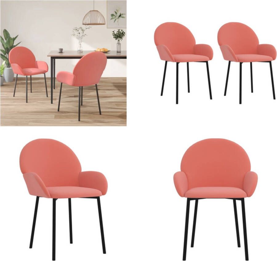 VidaXL Eetkamerstoelen 2 st fluweel roze Eetkamerstoel Eetkamerstoelen Eetstoel Stoel