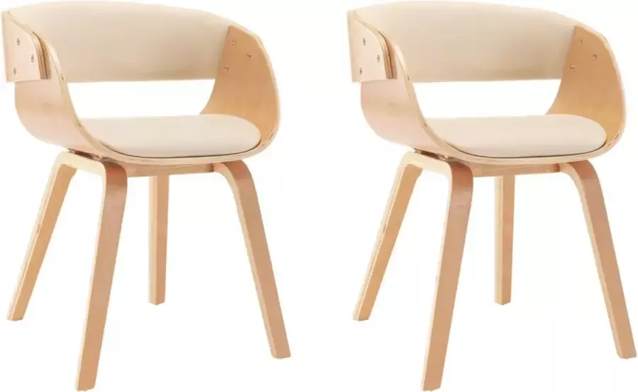 VidaXL Eetkamerstoelen 2 st gebogen hout en kunstleer crÃ¨mekleurig - Foto 3