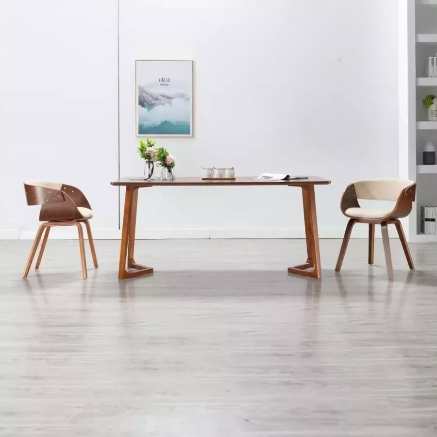 VidaXL Eetkamerstoelen 2 st gebogen hout en kunstleer crÃ¨mekleurig