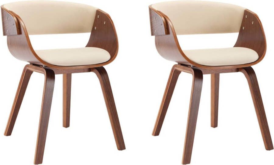 Vida XL vidaXL Eetkamerstoelen 2 st gebogen hout en kunstleer crÃ¨mekleurig-VXL-283102 - Foto 6