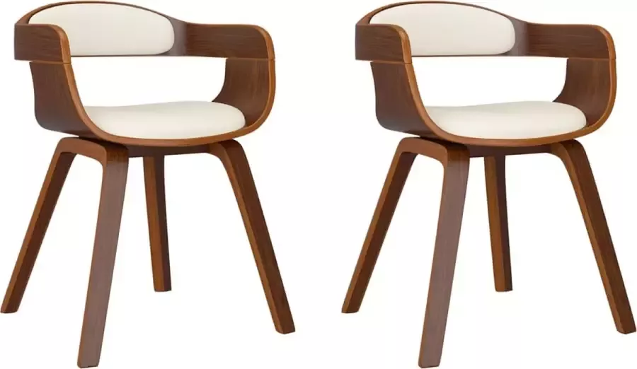 VidaXL Eetkamerstoelen 2 st gebogen hout en kunstleer crÃ¨mekleurig - Foto 3