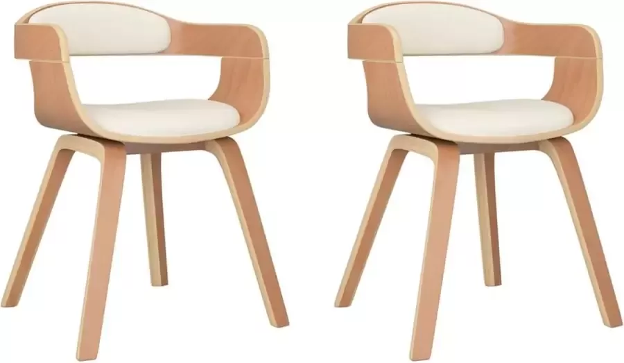 VidaXL Eetkamerstoelen 2 st gebogen hout en kunstleer crÃ¨mekleurig - Foto 3