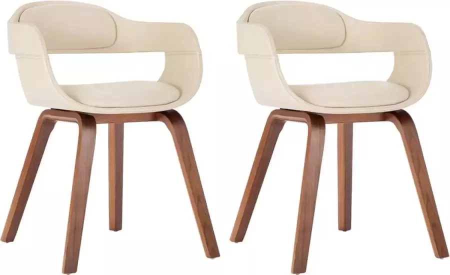 VidaXL Eetkamerstoelen 2 st gebogen hout en kunstleer crÃ¨mekleurig - Foto 2