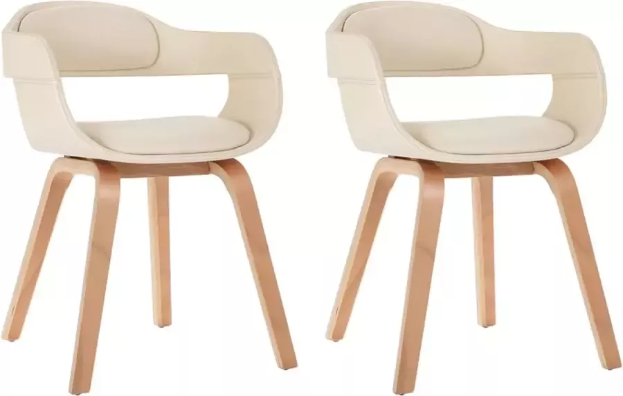 VidaXL Eetkamerstoelen 2 st gebogen hout en kunstleer crÃ¨mekleurig - Foto 2