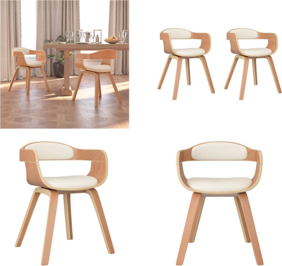 VidaXL Eetkamerstoelen 2 st gebogen hout en kunstleer crèmekleurig Eetkamerstoel Eetkamerstoelen Eetzaalstoel Eetzaalstoelen