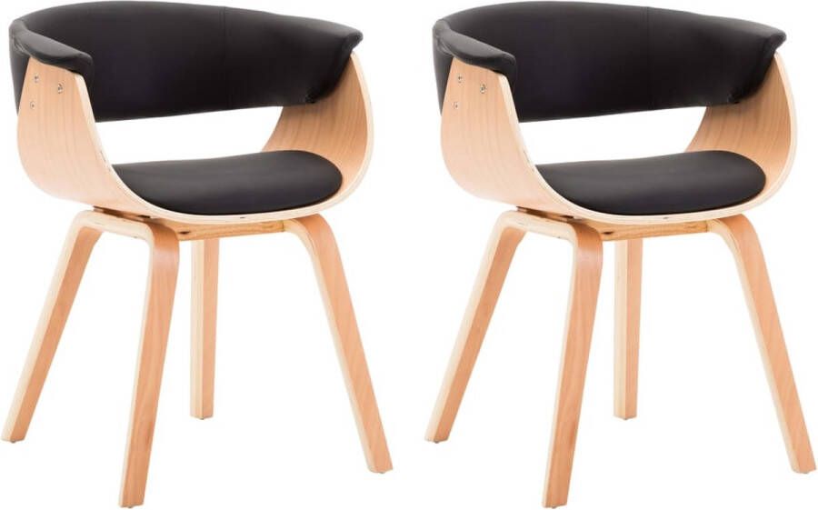 VidaXL -Eetkamerstoelen-2-st-gebogen-hout-en-kunstleer-zwart - Foto 3
