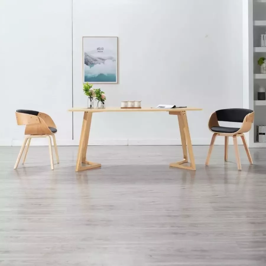 VidaXL Eetkamerstoelen 2 st gebogen hout en kunstleer zwart