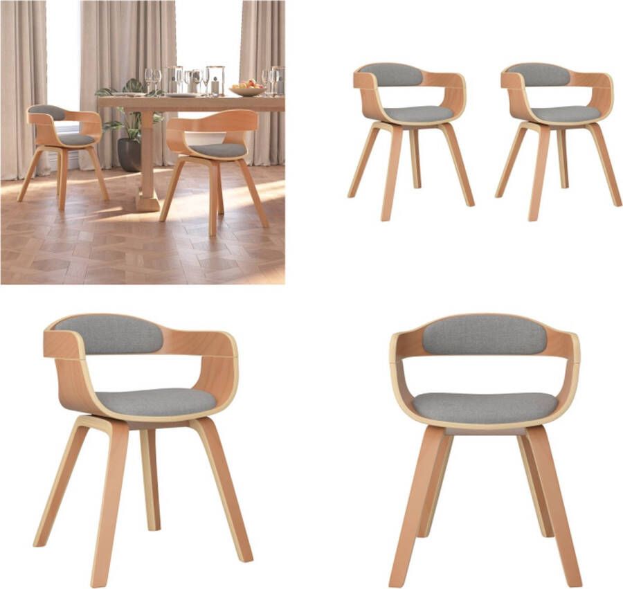 VidaXL Eetkamerstoelen 2 st gebogen hout en stof taupe Eetkamerstoel Eetkamerstoelen Eetzaalstoel Eetzaalstoelen