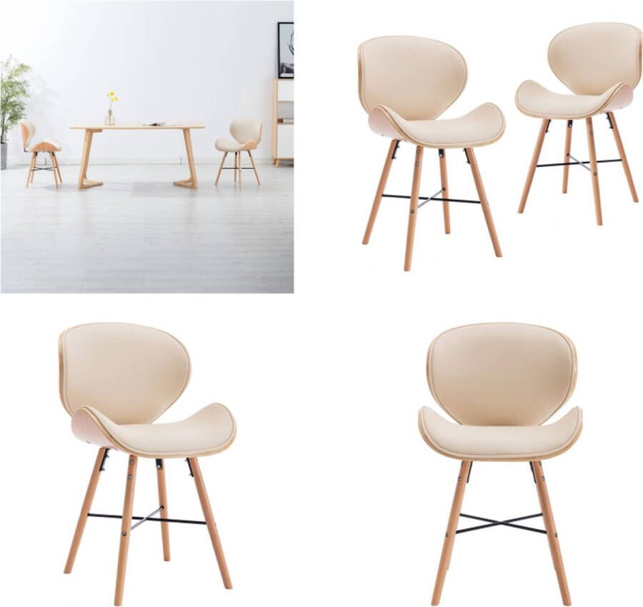 VidaXL Eetkamerstoelen 2 st kunstleer en gebogen hout crème Eetkamerstoel Eetkamerstoelen Bijzetstoel Bijzetstoelen