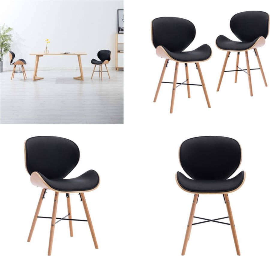 VidaXL Eetkamerstoelen 2 st kunstleer en gebogen hout zwart Eetkamerstoel Eetkamerstoelen Bijzetstoel Bijzetstoelen
