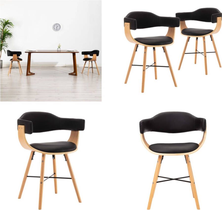 VidaXL Eetkamerstoelen 2 st kunstleer en gebogen hout zwart Eetkamerstoel Eetkamerstoelen Keukenstoelen Keukenstoel