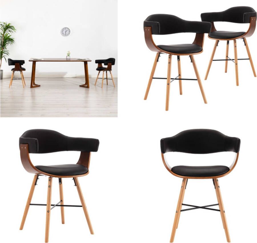 VidaXL Eetkamerstoelen 2 st kunstleer en gebogen hout zwart Eetkamerstoel Eetkamerstoelen Keukenstoelen Keukenstoel