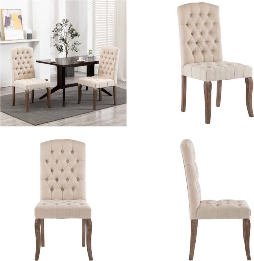 VidaXL Eetkamerstoelen 2 st linnen-look stof beige Eetkamerstoel Eetkamerstoelen Dinerstoel Dinerstoelen