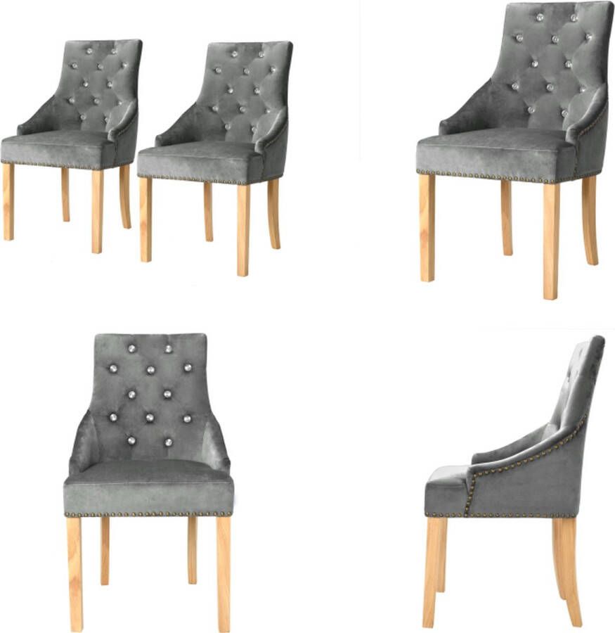 VidaXL Eetkamerstoelen 2 st massief eikenhout en fluweel zilverkleurig Eetkamerstoel Eetkamerstoelen Eetkamer Stoel Eetkamer Stoelen