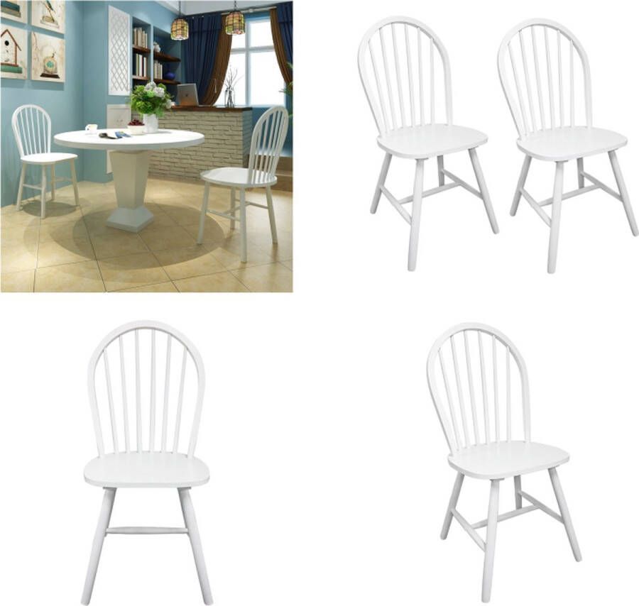 VidaXL Eetkamerstoelen 2 st massief rubberwood wit Eetkamerstoel Eetkamerstoelen Houten Eetstoel Houten Eetstoelen