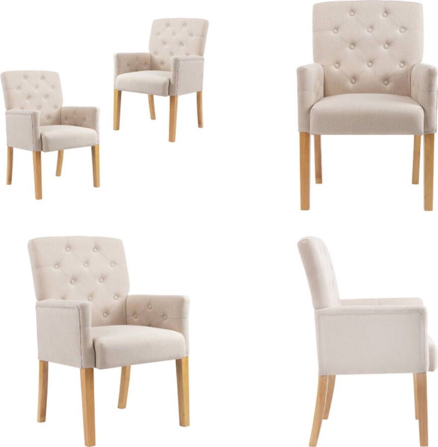 VidaXL Eetkamerstoelen 2 st met armleuningen stof beige Eetkamerstoel Eetkamerstoelen Dinerstoel Dinerstoelen