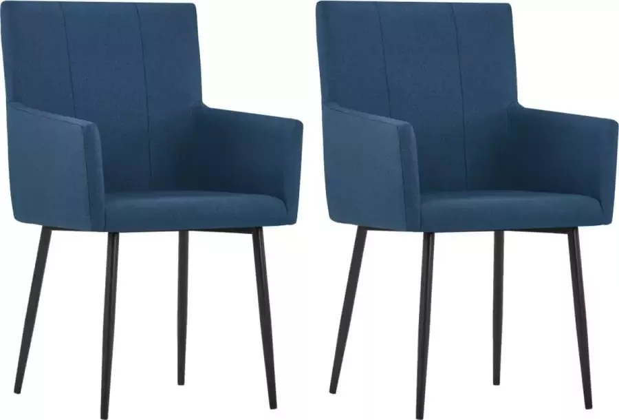 VidaXL Eetkamerstoelen 2 st met armleuningen stof blauw - Foto 2