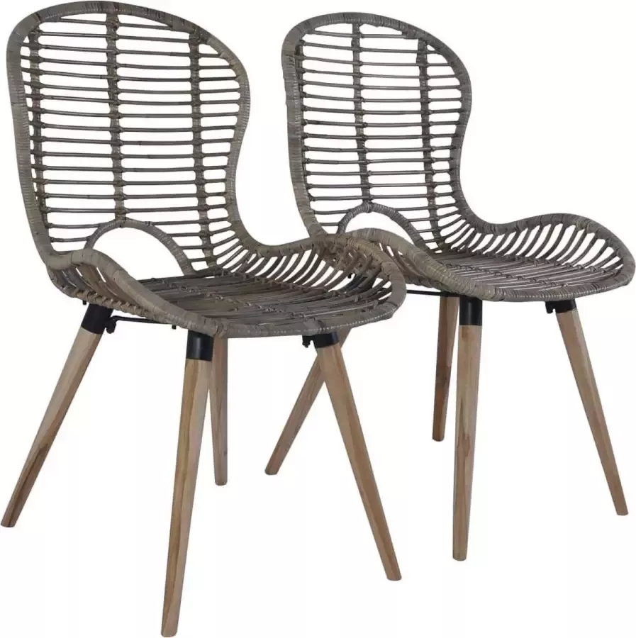 VidaXL -Eetkamerstoelen-2-st-natuurlijk-rattan-bruin - Foto 2