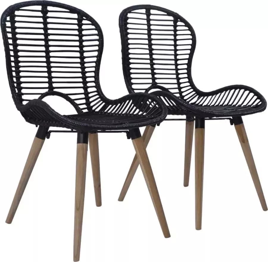 VidaXL -Eetkamerstoelen-2-st-natuurlijk-rattan-zwart - Foto 2