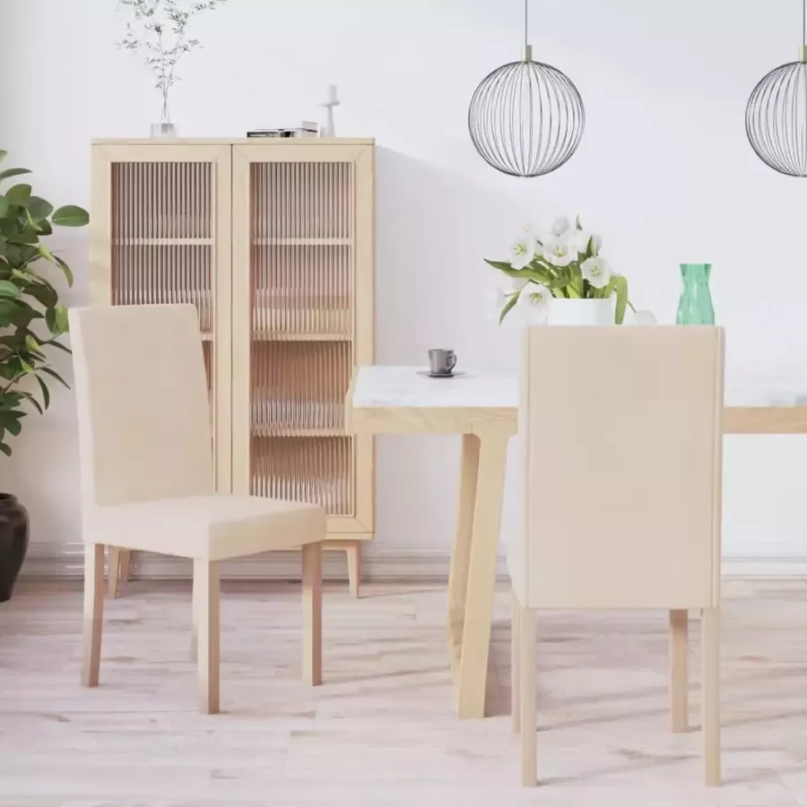 VidaXL Eetkamerstoelen 2 st stof crèmekleurig