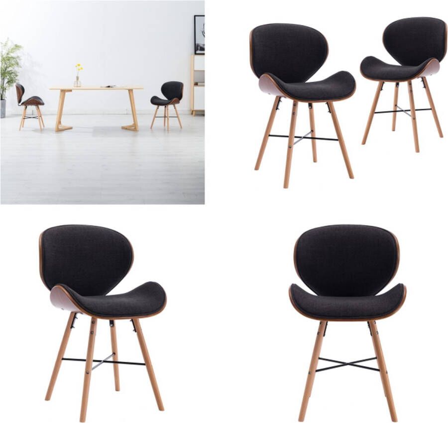VidaXL -Eetkamerstoelen-2-st-stof-en-gebogen-hout-donkergrijs - Foto 3