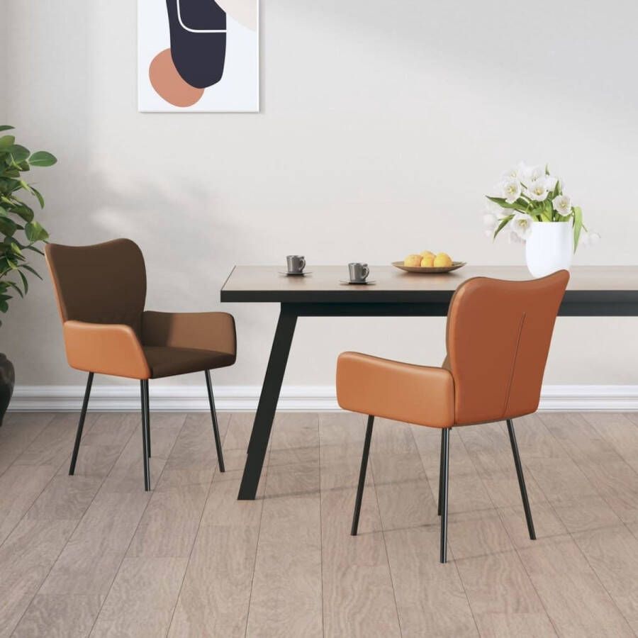 VidaXL -Eetkamerstoelen-2-st-stof-en-kunstleer-bruin