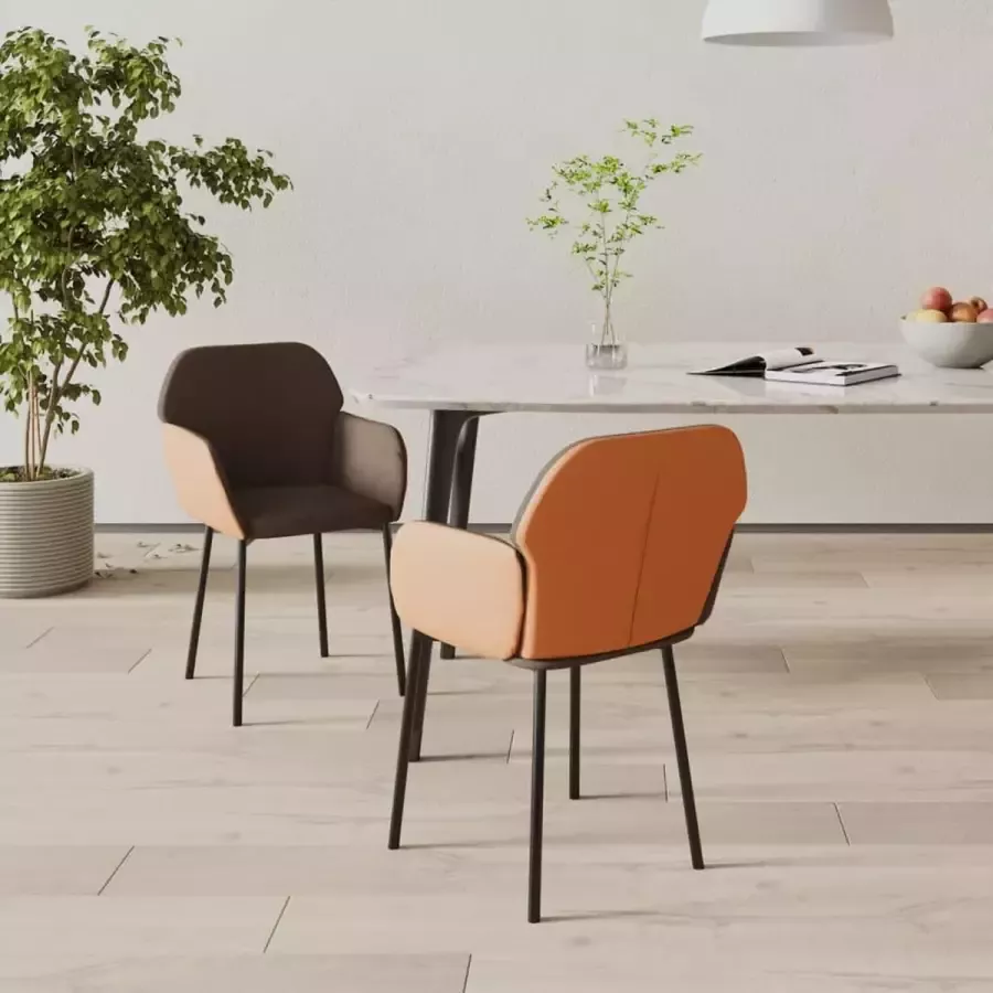 VidaXL -Eetkamerstoelen-2-st-stof-en-kunstleer-bruin