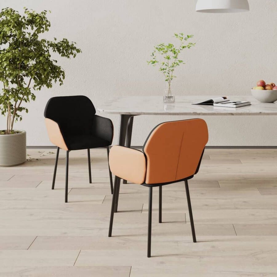 VidaXL -Eetkamerstoelen-2-st-stof-en-kunstleer-zwart