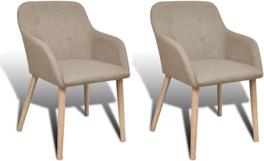 VidaXL -Eetkamerstoelen-2-st-stof-en-massief-eikenhout-beige - Foto 3