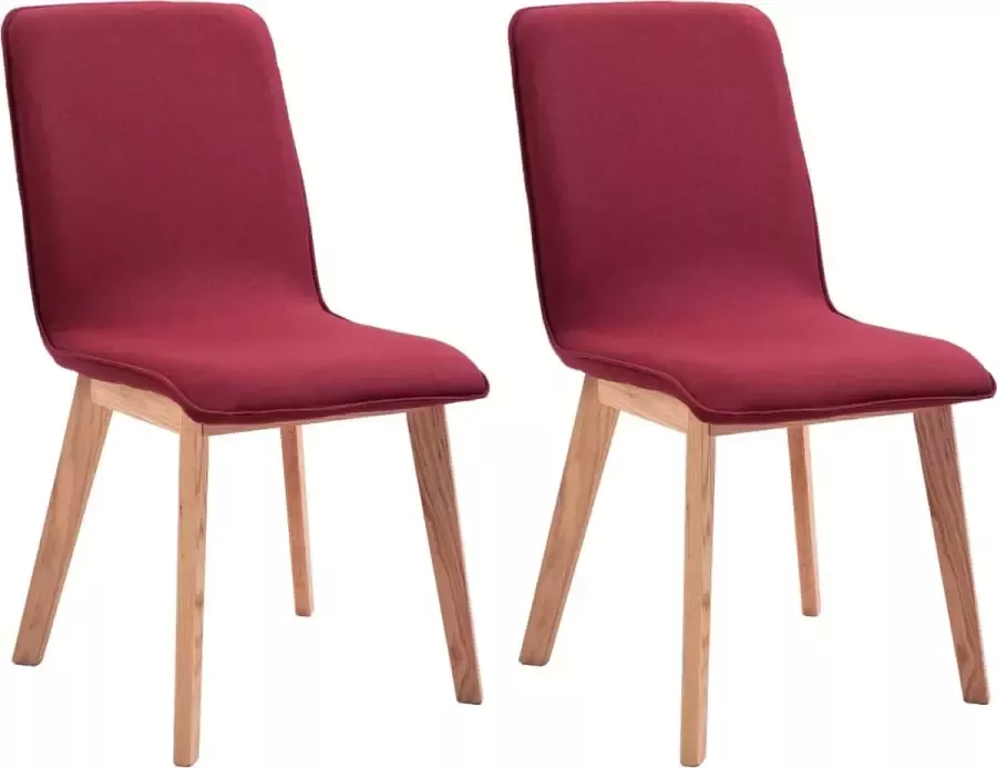 VIDAXL Eetkamerstoelen 2 st stof en massief eikenhout rood - Foto 2