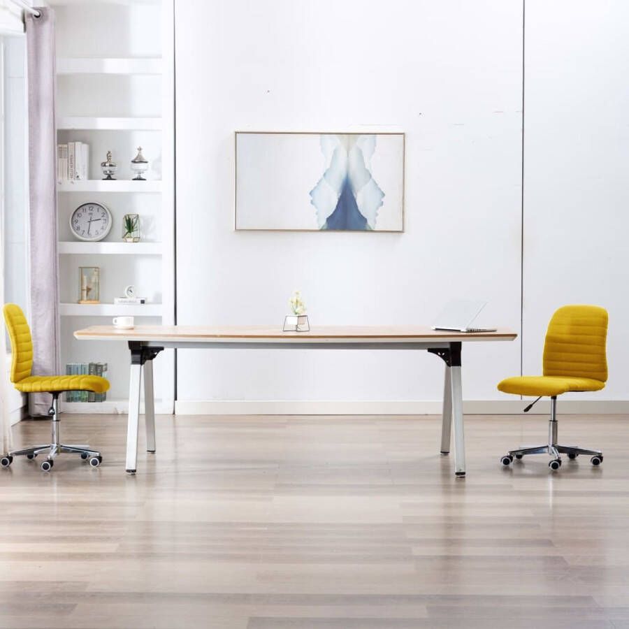 VidaXL Eetkamerstoelen 2 st stof mosterdgeel - Foto 1