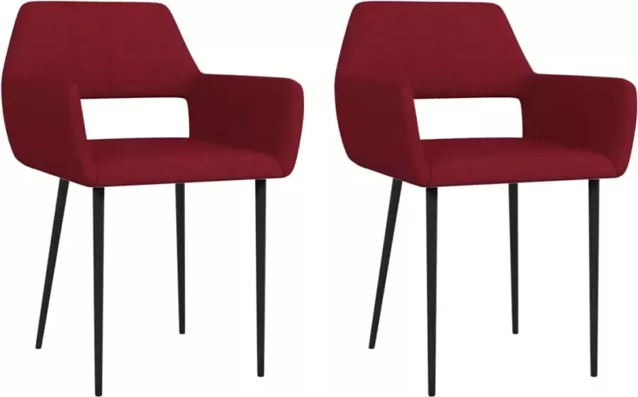 VidaXL Eetkamerstoelen 2 St Stof Wijnrood - Foto 1