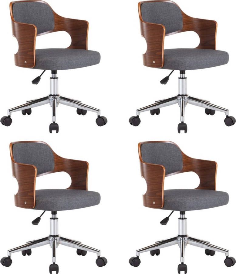 VidaXL -Eetkamerstoelen-4-st-draaibaar-gebogen-hout-en-stof-grijs - Foto 2
