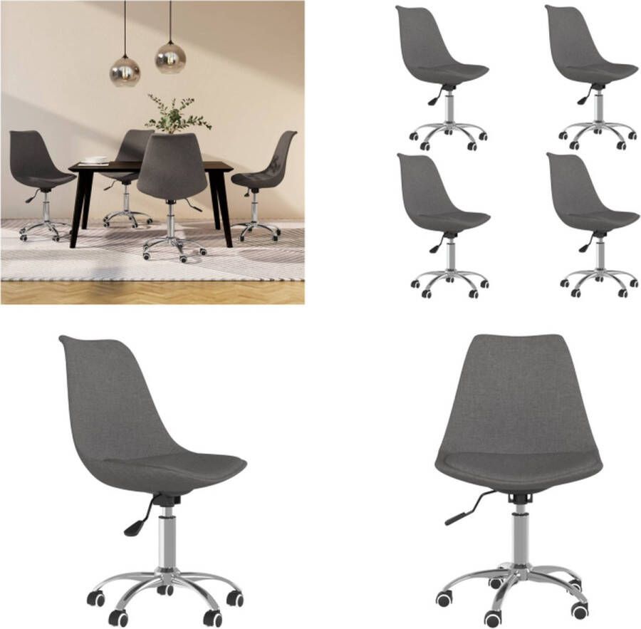 VidaXL Eetkamerstoelen 4 st draaibaar stof donkergrijs Eetstoel Eetstoelen Keukenstoel Stoel