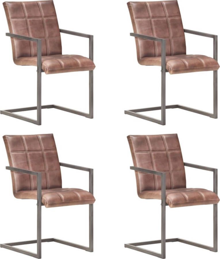 VidaXL Eetkamerstoelen 4 stuks Echt leer Bruin Retro Meubels Eetkamerstoelen Lederen Stoelen Vintage Stoelen Kantielveer Stoelen Salontafel Dining Chairs Brown Furniture Modern Living Room Home Decor - Foto 2