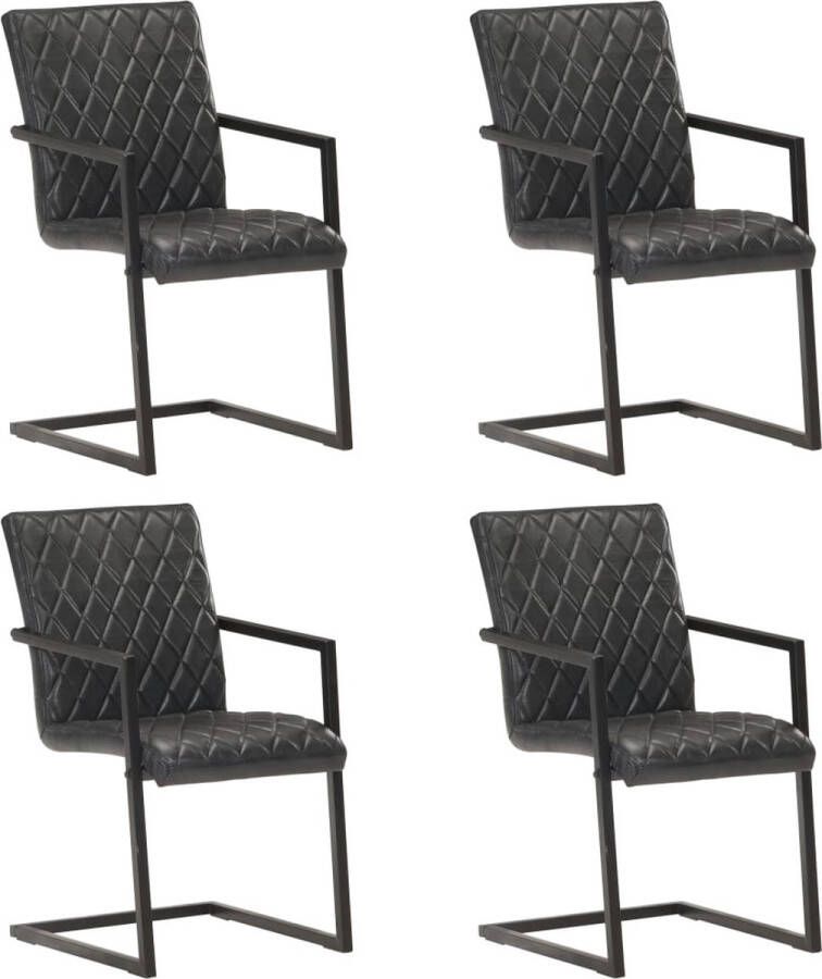 VidaXL -Eetkamerstoelen-4-st-echt-leer-zwart - Foto 2
