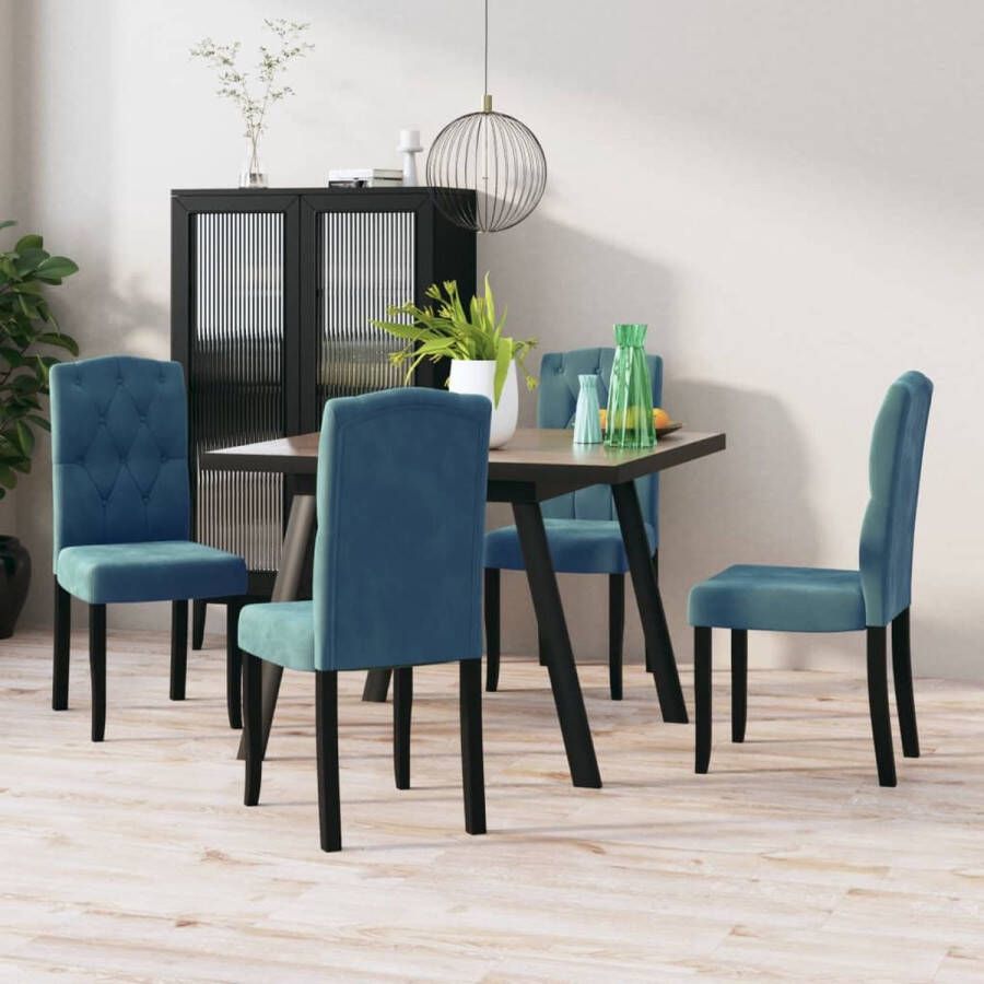 VIDAXL Eetkamerstoelen 4 st fluweel blauw - Foto 2