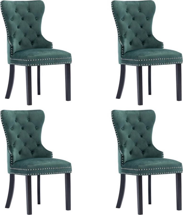 VidaXL Eetkamerstoelen 4 stuks Fluweel Donkergroen Eetkamerstoelen Fluweel Stoelen Donkere Groene Stoelen Design Meubilair Moderne Stoelen Vintage Stoelen Salontafel - Foto 2