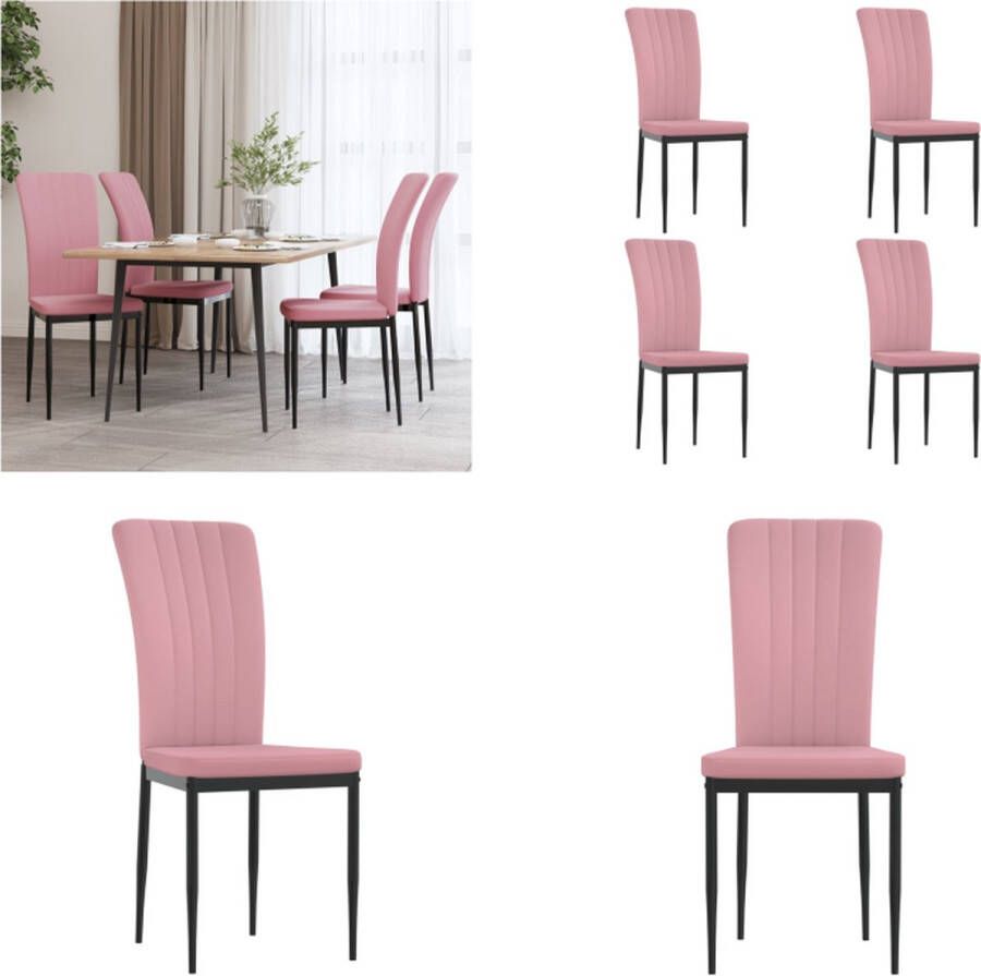 VidaXL Eetkamerstoelen 4 st fluweel roze Eetkamerstoel Eetkamerstoelen Eetstoel Stoel