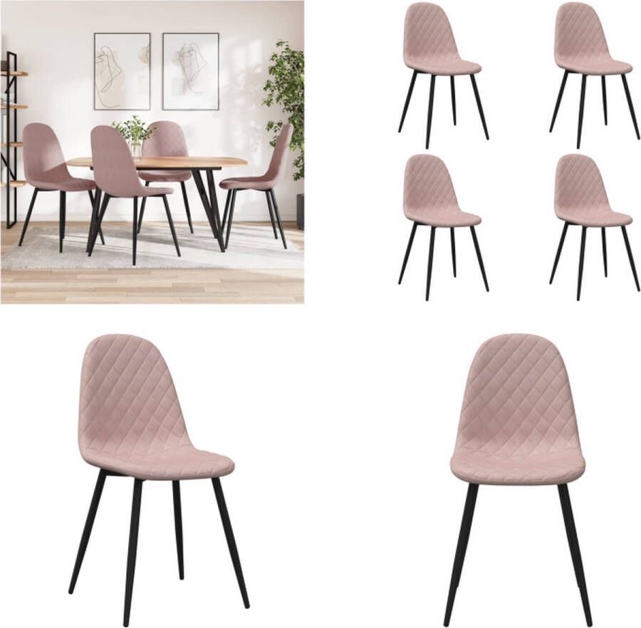 VidaXL Eetkamerstoelen 4 st fluweel roze Eetkamerstoel Eetkamerstoelen Stoel Stoelen