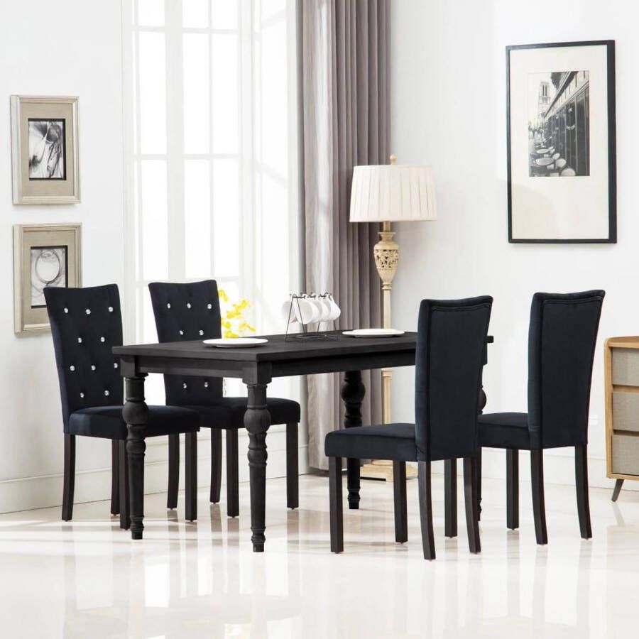 VidaXL -Eetkamerstoelen-4-st-fluweel-zwart - Foto 4