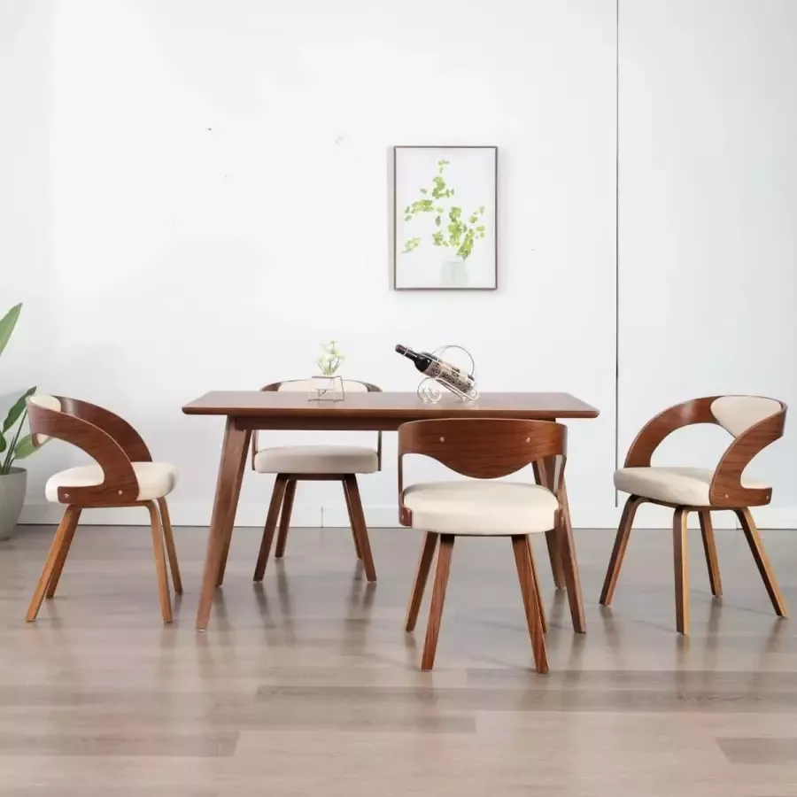 VidaXL Eetkamerstoelen 4 st gebogen hout en kunstleer crÃ¨mekleurig - Foto 5