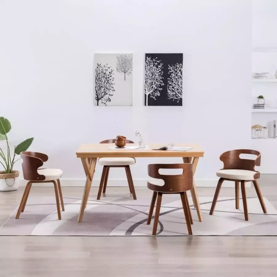 VidaXL Eetkamerstoelen 4 st gebogen hout en kunstleer crÃ¨mekleurig