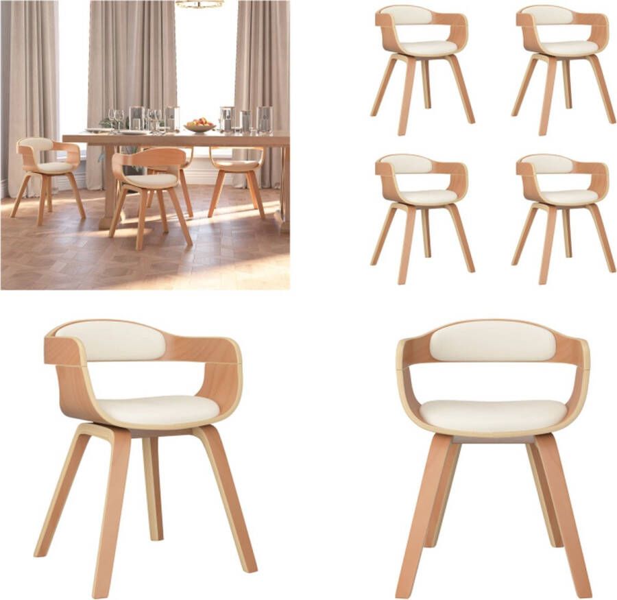VidaXL Eetkamerstoelen 4 st gebogen hout en kunstleer crèmekleurig Eetkamerstoel Eetkamerstoelen Eetzaalstoel Eetzaalstoelen