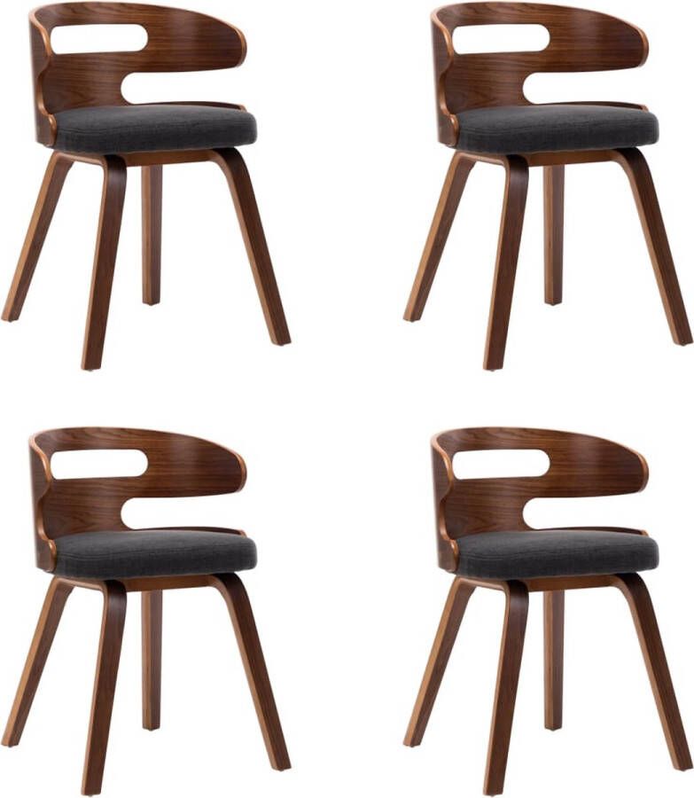VidaXL -Eetkamerstoelen-4-st-gebogen-hout-en-stof-donkergrijs - Foto 3