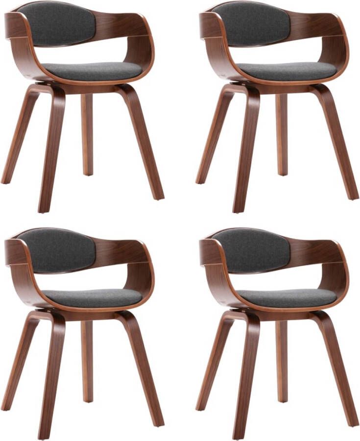 VidaXL Eetkamerstoelen Set van 4 Grijs Stof en Hout Eetkamerstoel Stoffen Eetkamerstoel Grijze Eetkamerstoel Gebogen Houten Eetkamerstoel Comfortabele Eetkamerstoel Moderne Eetkamerstoel Scandinavische Eetkamerstoel