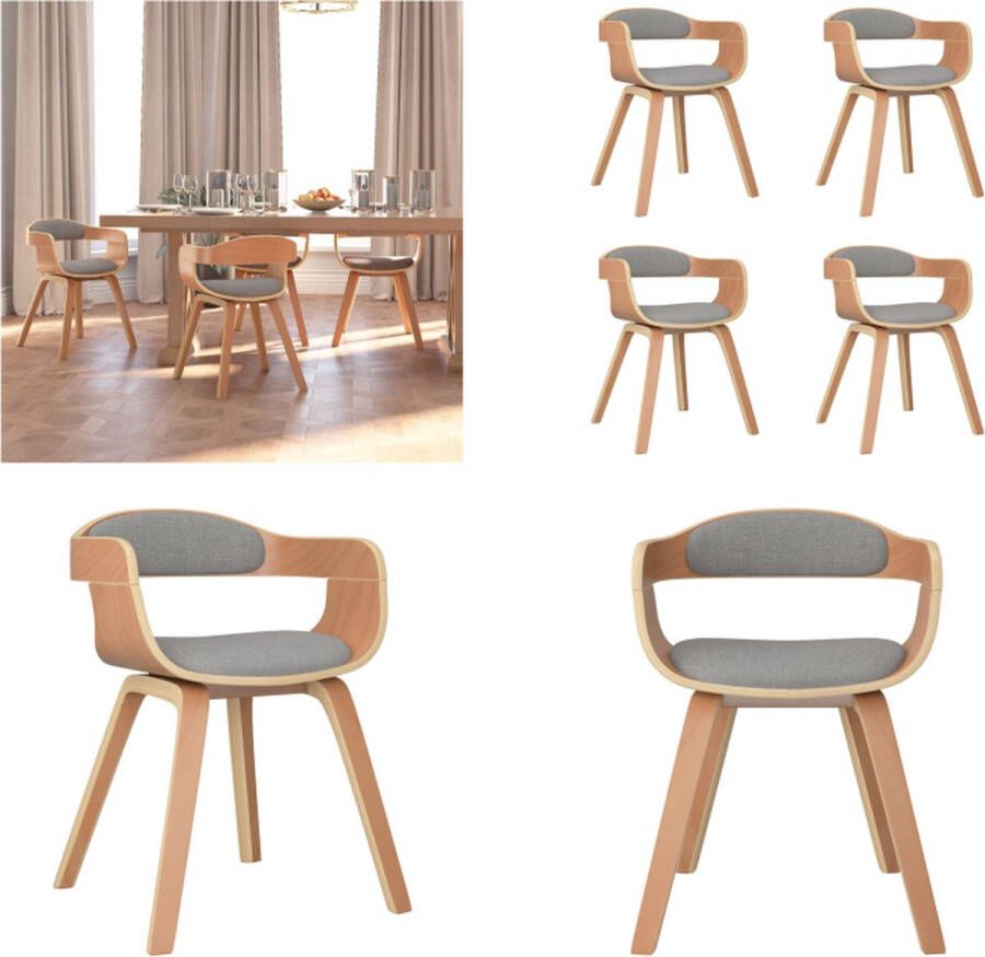 VidaXL Eetkamerstoelen 4 st gebogen hout en stof taupe Eetkamerstoel Eetkamerstoelen Eetzaalstoel Eetzaalstoelen