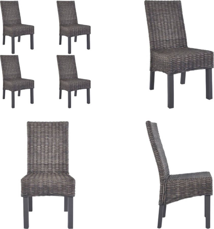 VidaXL Eetkamerstoelen 4 st kubu rattan en mangohout bruin Eetkamerstoel Eetkamerstoelen Eetstoel Eetstoelen - Foto 2