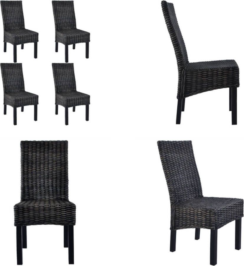 VidaXL -Eetkamerstoelen-4-st-kubu-rattan-en-mangohout-zwart