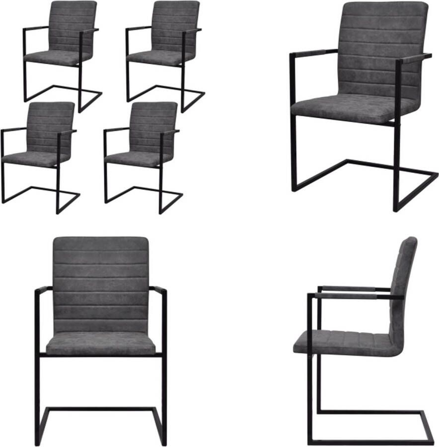 VidaXL Eetkamerstoelen 4 st kunstleer grijs Eetkamerstoel Eetkamerstoelen Bijzetstoel Bijzetstoelen